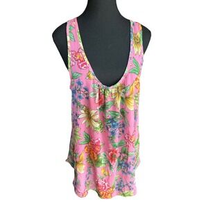 Isle‎ Apparel sheer floral pink razorback tank with ruffle sleeveless size M